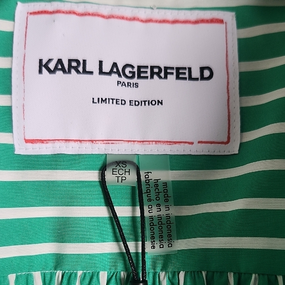 Karl Lagerfeld Green and White Striped Button-Down Shirt - Picture 8 of 14